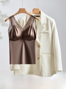 MiiOW | Áo vest satin ren gợi cảm mùa hè mỏng không tay áo ba lỗ nữ chất liệu nylon co giãn dài thường màu trơn kiểu dáng công sở