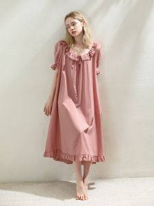 XEXZ | XEXZ Womens Summer New Style French Long Ankle-Length Pure Cotton Sleepwear Court Style Nightgown Embroidered Casual Home Clothes