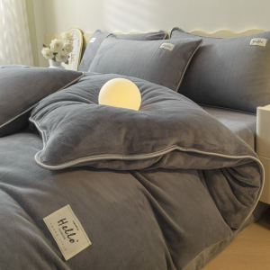 Winter Milk Fiber Four-Piece Set 2023 New Coral Fleece Double-Sided Flange Velvet Duvet Cover Fitted Sheet Bed Three-Piece Set