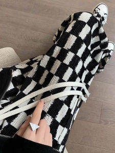 High Waist Plaid Wide Leg Pants Womens Spring New Loose Casual Pants Slit Straight Pants Floor-Length Pants Checkered