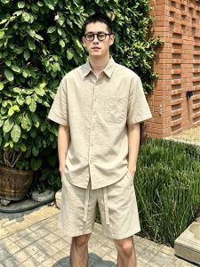 OUMULONG | Mature Style Breathable Summer Mens Shirt and Shorts Set