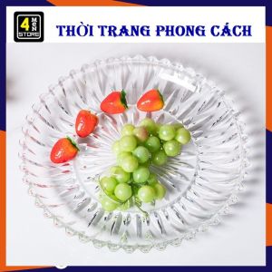 Đĩa Thuỷ Tinh Tròn Trong Suốt Siêu To 28cm - Đĩa Pha Lê Dĩa Đựng Thức Ăn Hoa Quả Decor Để Bàn Cao Cấp - Khay Đựng Đồ Ăn Vặt Hoa Quả  Đĩa Decor