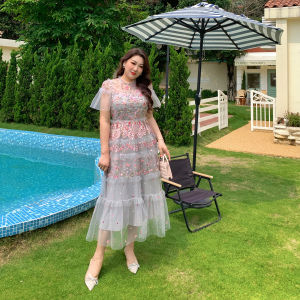 GLEC | Luxurious Noble French Style Elegant Lace Embroidery Tulle Skirted Dress