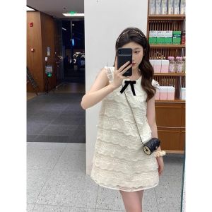 French Style Lace Short Dress Pure Desire Fairy Waist Cinching Petite Women Summer New Arrival Korean Style Commute Dress