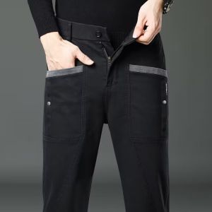 Mens Casual Straight Leg Pants Autumn Winter New Style Four Pocket Elastic Workwear Trousers Fashionable Youth Popular