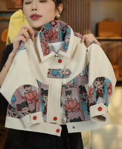 แจ็คเก็ตหนังลายการ์ตูนลำลองสำหรับเด็กผู้หญิง ฤดูใบไม้ร่วง 2025 แจ็คเก็ตสไตล์เกาหลีแฟชั่น แจ็คเก็ตผ้าผสมลายสก็อต