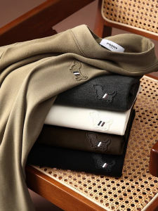 Antibacterial Italian Style Embroidered Half High Collar Sweatshirt Mens Casual Spring Autumn Outerwear Base Shirt