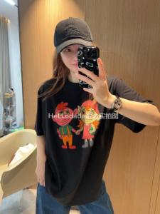 Soft Cotton Pink Rose Cartoon Print Slimming Loose Short Sleeve T-Shirt Summer New Arrival Womens Comfortable Casual Top