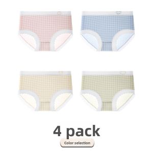 Miiow | Antibacterial Pure Cotton Triangle Panties For Girls Breathable Plaid Comfortable No Pinching High Elasticity Double Layer Crotch