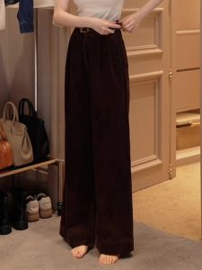 Ou Xiaoxiao Same Style Womens Maillard Retro High-End Thickening Casual Pants Womens Fall and Winter High Waist Fat Cover Heattech Pants