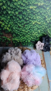 Isi 12 Pcs Ikat Rambut Cepol Karet Bulu-Bulu Pendek Corak Multiwarna