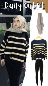 One Set Outfit Hijab Style Wanita 3 In 1 Hijab Bella Square & Sweater Rajut & Leging Wanita RF032