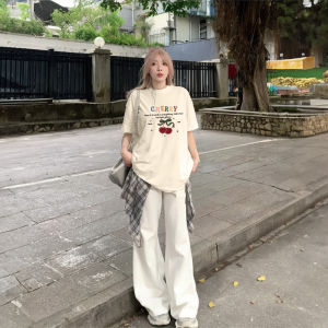 White Cotton T-Shirt Womens Loose Fit Short Sleeve Korean Style Lazy Fashion Half Sleeve Pure Cotton Slimming Top