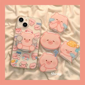 Cute Pink Pig Magnetic Stand Holder Compatible with Oppo A3X/A5PRO/Findx9/X7 Reno13/12/11F/98543 Lovely 7SE/A78 Couple A55/A93S/A2m Phone Case