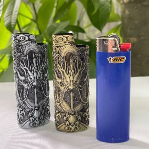 Large BIC Full Lighter Case Cover Sleeve For Regular Bic J6 Lighters 3D Embossed Dragon Pattern Holder