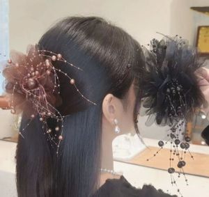 Eshylala Thời trang lưới hoa tóc Claw phụ nữ Cá Mập đuôi ngựa Clip headdress tính khí ngọc trai tua mũ nón