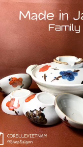 [Hàng Hiếm Japan 100%New] Full Bộ Nồi Đất + 05 Bát Ăn Phong Cách Men Rạn Hoạ Tiết Mai Đào