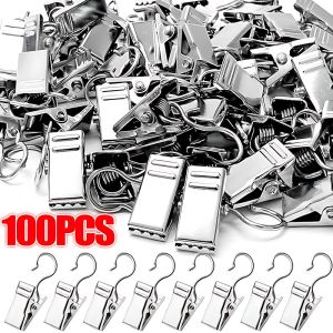 100PCS Stainless Steel Curtain Clips Super Load-bearing Shower Door Curtain Hook  Hanging Photos Drapes Clip  Window Accessories