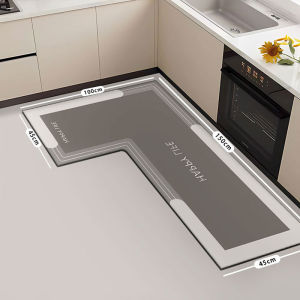 Simple Modern Kitchen Corner Mat L-Shaped Absorbent Non-Slip Oil-Absorbing Diatom Mud Carpet Easy to Clean Foot Pad