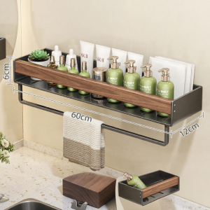 BW | Beech Wood Bathroom Storage Rack Wall Mounted No Drilling Toilet Towel Hanging Shelf Bathroom Organizer Accessories Rack Shelf