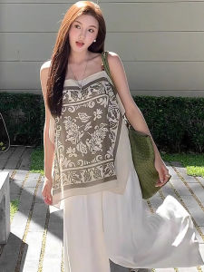 chaqi | Large Size Summer Retro Vacation Style Double Sided Print Loose Comfortable Versatile Beaded Strap Vest Womens Casual Top