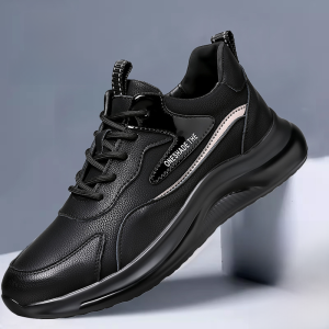 Hern Paul Mens Outdoor Anti-Slip Running Shoes Genuine Leather Sports Casual Dad Shoes Slip-On round Toe Flat Heel EVA Sole