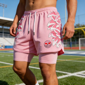 Bandai | 2026 Bandai Doflamingo Anime One Piece Mens Double Layer Fake Two Piece Shorts Gym Workout Shorts Summer Quick-dry Lightweight