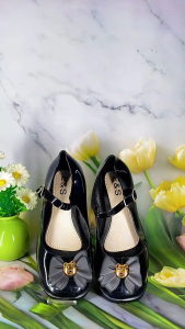 Kids Fashion School wear Glossy Style Rubber Black Shoes 690