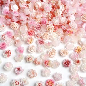 30 Món Trang Trí Móng Tay Hoa Nhựa Mềm Trong Suốt 3D Lấp Lánh Màu Đơn Sắc Hoa Trà Hoa Hồng Dùng Trang Trí Nail Art Tự Làm