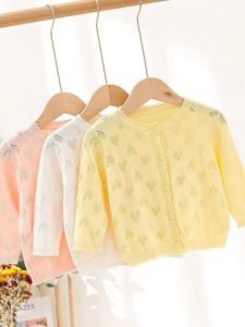 Baby Knit Cardigan Thin Girl Air Conditioning Shirt Summer Baby Girl Sweater Outwear Cotton Knitwear Kids Tops Outer Wear