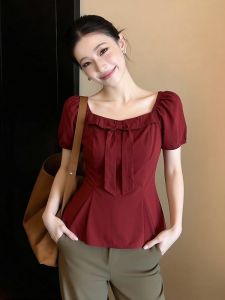 AIYITI | Elegant Luxury Square Neck Short Sleeve Womens Blouse