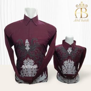 Batik Couple Ayah dan Anak Katun Solo Burgandi