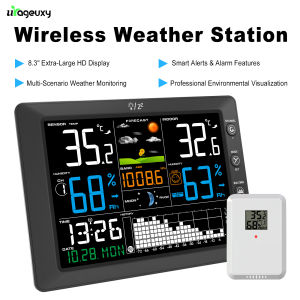 Weather Station with Atomic Clock 8-Channel Support Custom Alerts Adjustable Backlight Indoor/Outdoor Temp/Humidity for Home