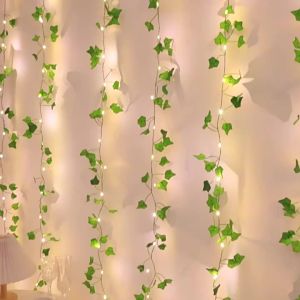 1PC 3M100LED8 Mode USB Artificial Ivy Leaf Curtain Light String Warm White Light Suitable for Outdoor Garden Walls Balconies