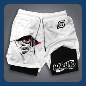 Bandai | Naruto Japanese Anime Sasuke Peripheral Print Double Shorts American Sports Summer Mens Daily Loose Breathable Pants