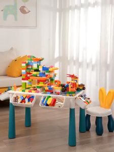 [Local Delivery] Multifunctional ChildrenS Building Block Table Game Learning Drawing Space Sand Activity Brick Toy Building Block Toy Table Meja Mainan Kanak 儿童乐高积木桌