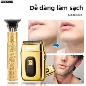 Bộ Cắt Tóc Và Cạo Râu WEEME T9 2 Trong 1 Mạ Vàng Sạc USB Không Dây Lưỡi Dao T Máy Tỉa Chính Xác Dùng Cho Râu Thân Thể Quà Tặng