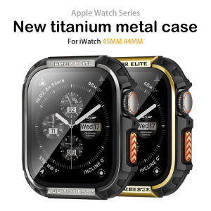 Titanium protective Case + Glass Protective Film For Apple Watch 9 8 7 6 5 4 SE Metal cover for iWatch 44mm 45mm