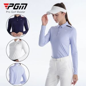 PGM Women High Elastic Golf T-shirt Ladies Slim Patchwork Sport Tennis Tops Women Turn Down Collar Casual Shirt Comfortable Golf Wear