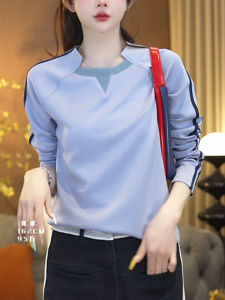 Casual round Neck T-Shirt Womens Autumn Fashion Striped Color Block Base Shirt Inner Wear Top Korean Style Slim Fit Long Sleeve