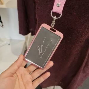 Pink Floral Cute Design Lanyard with alloy id cardholder READY Stock