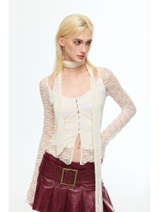 Áo Knit Dây Nơ Ren Ngọt Ngào Phong Cách Punk Romatic