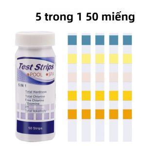 Bộ 50 Que Thử Độ PH Đa Năng SPA Bể Bơi Nước Giấy Kiểm Tra Độ Cứng 5 Trong 1 Dụng Cụ Đo Chất Lượng Nước