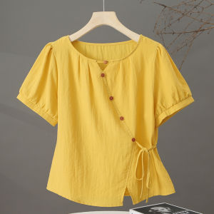 เสื้อเชิ้ตแขนสั้นทรงเข้ารูปสไตล์เกาหลีสำหรับผู้หญิงในช่วงฤดูร้อนปี 2025 ทรงเข้ารูปเอวเข้ารูป เสื้อเชิ้ตคอโปโลผู้หญิง