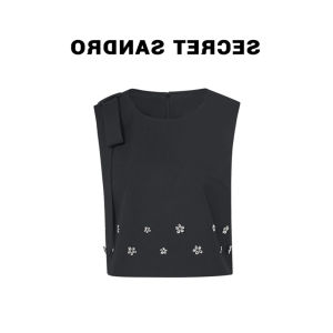 High-End Feeling Womens Short Sleeve Tank Tops with Embroidery for Summer Stylish French Design for Outerwear