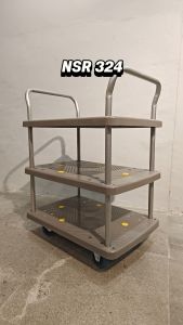 TTF RACK™ 150/300KG PVC 3 Shelf 2 Handle Trolley Plastic Flatbed Trolley Heavy Duty Plastic Hand Trolley (NSR SERIES)