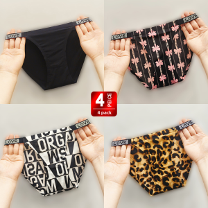 2024 New Womens Low Waist Ice Silk Briefs Breathable Seamless Cotton Crotch Fire Red Letters Hip Lifting Triangle Panties