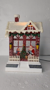 D&D FC702 Christmas Crystal Music Box LED Light-Up Snow Globe House featuring Santa Claus and a child