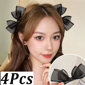 4Pcs Black Lace Bow Hairpin Hair Clips Double-layer Mesh Hair Bangs Barrettes Girl Korean Sweet Cute Side Clip Hair Ornament Headwear