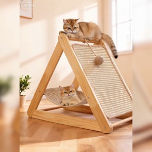 Wooden Cat Scratching Post with Hammock Sisal Scratching Board for Indoor Cat Posts Cat Tree One Step Assembled